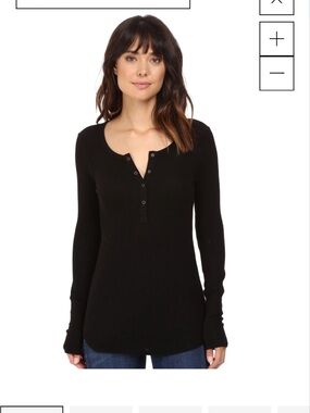 Splendid Black Long-Sleeve Henley Waffle Top